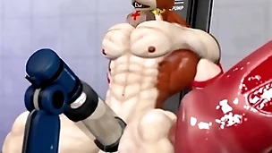 Furry superhero milking