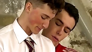 Twink close by uniform jacked off by his inner master