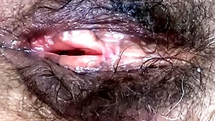 I show off my big hairy pussy after being fucked very hard by huge cocks