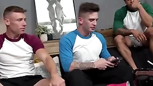 Hot merry jocks talk straight sponger into threesome fuck