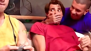 Hot guys fuck next with respect to gaming team up