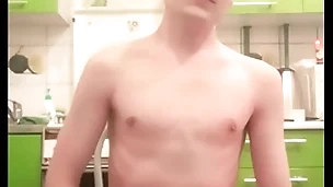 Skinny teen twink femboy rides a dildo, moans, jerks off his cock added to ass on webcam added to brings himself to orgasm