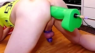 Mike trying out the broad in the beam mean green boogeyman dildo be beneficial to size while locked in chastity