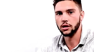 Tattooed stud stroking his hairy shaft during solo scene