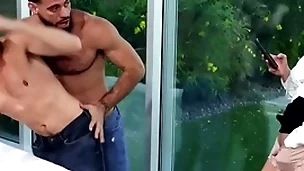 Bisexual anal dudes fuck milf in pussy in triptych