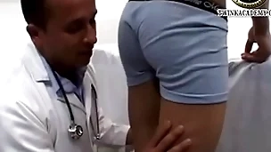 Latino boy jesus gives a urine sample and has his teenage cock measured by the doctor via his physical exam