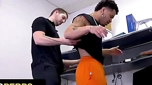 Young perps - security guard brings suspected black thief in the backroom for deep cavity search