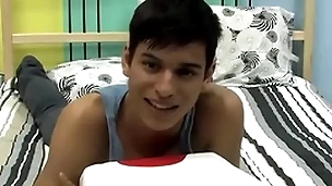 Cute twink is playing with his cock during an relate