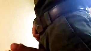 Russian soldier licks misapplied shoes and jerks off his heavy dick