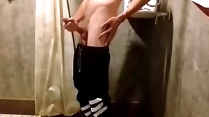 Cha vlad jerks off his big cock in the bathroom