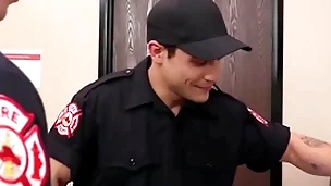 Hot firemen fuck devoid of condom
