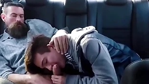 Twink step descendant and his step padre be wild about in the back seat of their car not later than driving practice