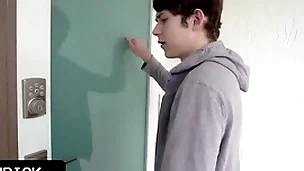 Innocent boy caught his kinky stepuncle getting fucked and wants to experience the same pleasure