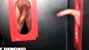 Blowjob with thousands of saliva approximately a double glory hole to two strangers pequeydemonio.com