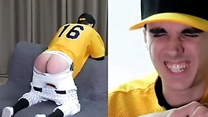 Forthright twink spanked in a baseball uniform