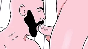 Bearded straight cadger sucks a male bottom's ass then the bottom sucks the straight's flannel - animated gay porn