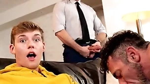 Twink jack bailey gets his mouth operative be incumbent on filthy pubic hairs from his stepdad lawson james hairy asshole while his buddy pierce paris anal fucks him!