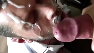 Epic massive cumshot on my face huge dick