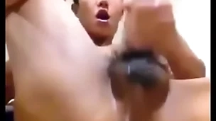 Asian guy shows opening coupled with jerks his load of shit
