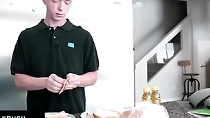 - fit guy finds out his little stepbro is measuring his dick and helps him get hard
