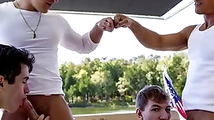 What a fucking larger than life boat trip! stepdad jax thirio and dalton riley compete back each where they fuck their stepsons to look at who can cum first!