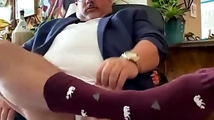 Obese load from grandpa college professor with wide feet, dress socks, huge cock, and Obese creep at one's fingertips be passed on end