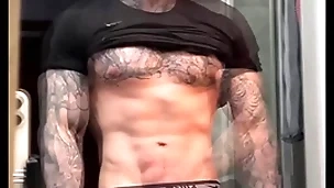 Stroking my massive cock with an increment of flexing for you before cumming
