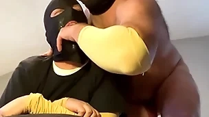 Straight married alpha feeding his sissy faggot his chubby dick
