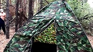 Masked villain fucks tired migrant surrounding tent / horror porn / russian gay