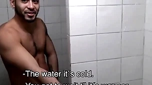 Two hot amateur young latino jocks paid savings wide of stranger to fuck in gym shower
